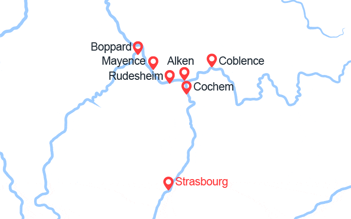 Carte itinéraire croisière 2 Fleuves : La Magie de la Moselle et La Vallée du Rhin Romantique (SCM_PP)