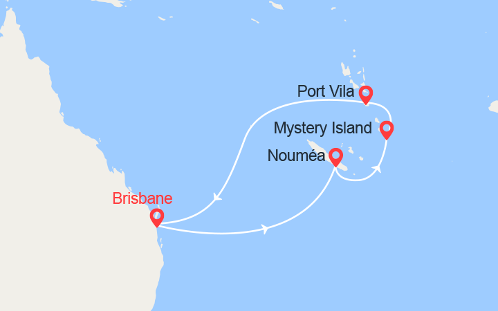 Carte itinéraire croisière A la découverte de la Nouvelle-Calédonie au départ de Brisbane