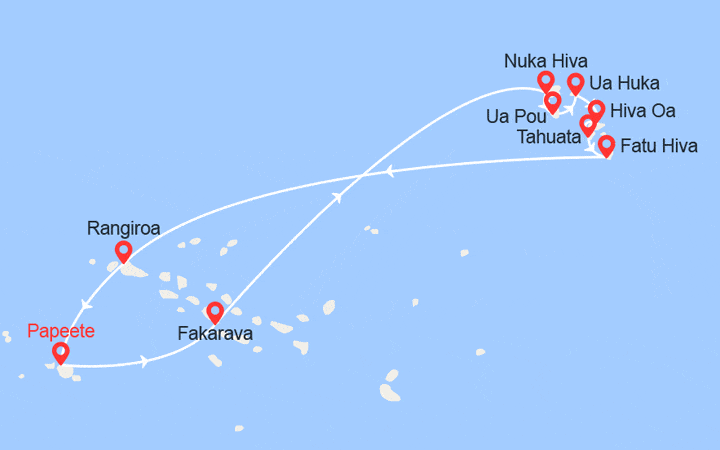 Carte itinéraire croisière À la découverte des Marquises : Iles des Tuamotu, Marquises et de la Société