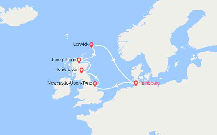Carte itinéraire croisière Allemagne, Ecosse