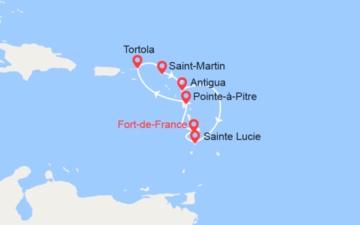 Carte itinéraire croisière Antilles, Iles Vierges