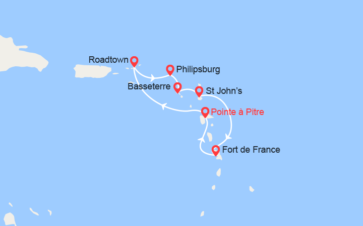 Carte itinéraire croisière Antilles, Iles Vierges