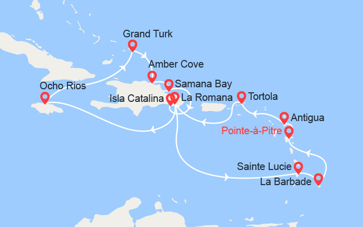 Carte itinéraire croisière Antilles, Iles Vierges, Rép. Dominicaine