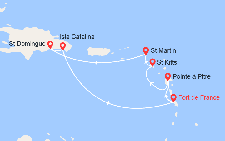 Carte itinéraire croisière Antilles, Rép. Dominicaine