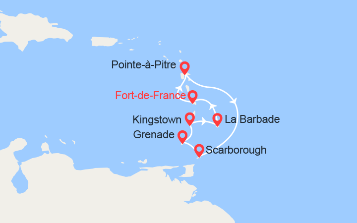 Carte itinéraire croisière Antilles, Trinité et Tobago, St Vincent