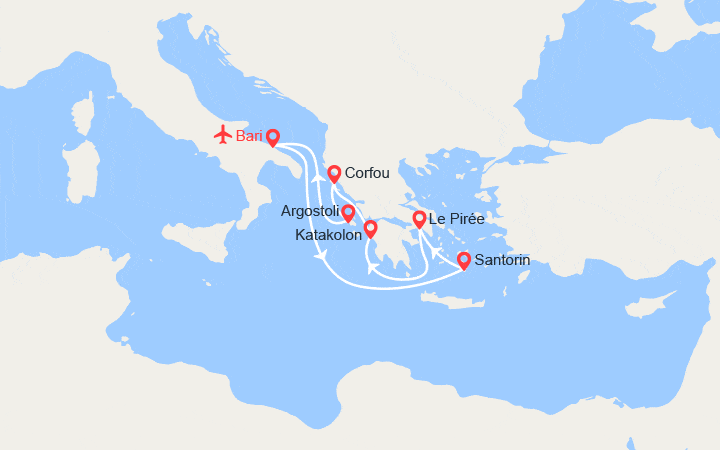 Carte itinéraire croisière Athènes, Olympie, Iles grecques II Vols inclus