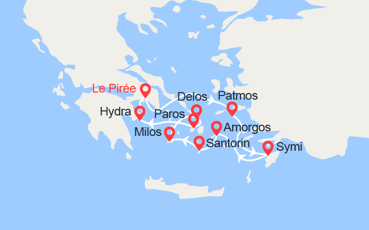 Carte itinéraire croisière Au cœur des îles grecques