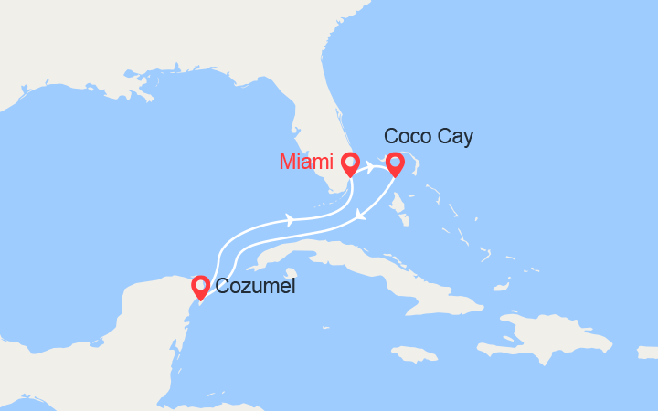 Carte itinéraire croisière Bahamas, Mexique