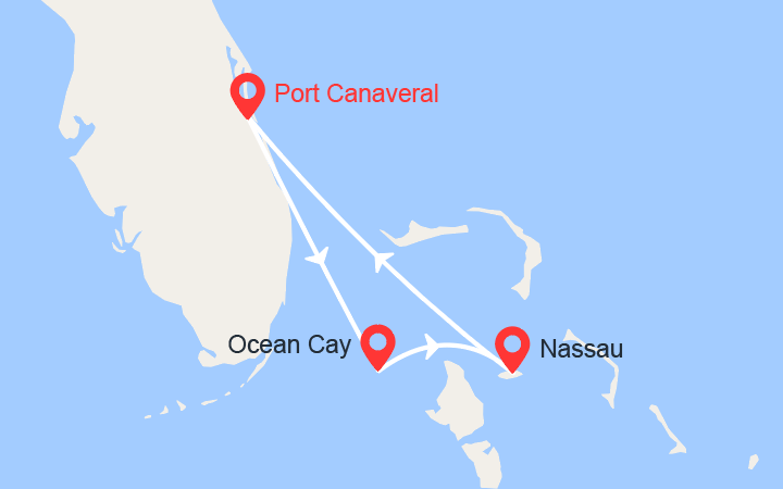 Carte itinéraire croisière Bahamas: Ocean Cay, Nassau
