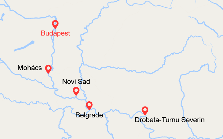 Carte itinéraire croisière Budapest et les Portes de Fer (BTU)