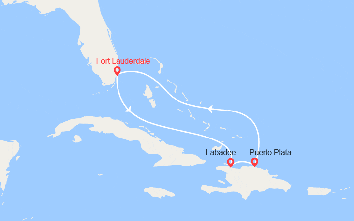 Carte itinéraire croisière Cap vers Haïti et la Rép. Dominicaine