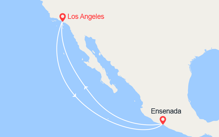 Carte itinéraire croisière Cap vers le Mexique au départ de Los Angeles