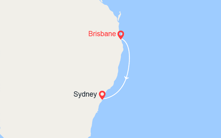 Carte itinéraire croisière Cap vers Sydney au départ de Brisbane