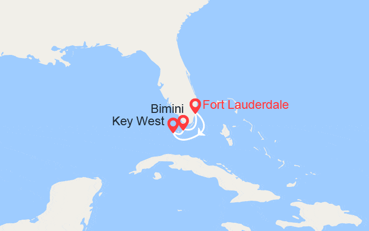 Carte itinéraire croisière Caraïbes : Key West et Bimini