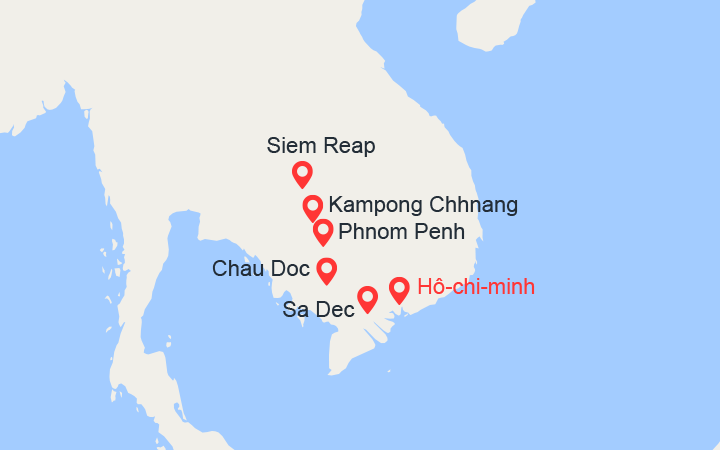 Carte itinéraire croisière Du Delta du Mékong aux temples d'Angkor (1H3_PP)
