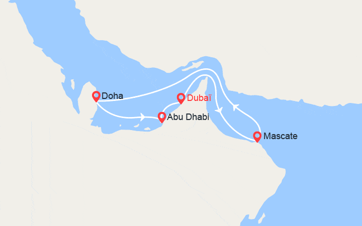 Carte itinéraire croisière Émirats arabes unis, Oman
