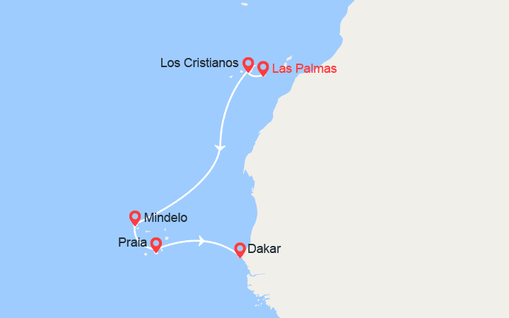 Carte itinéraire croisière Entre volcans et océan, des Canaries au Cap-Vert