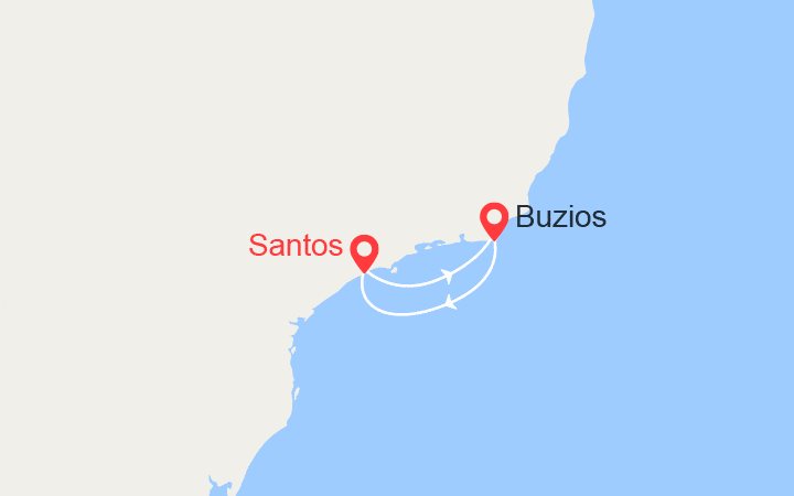 Carte itinéraire croisière Escapade au Brésil: Santos, Buzios