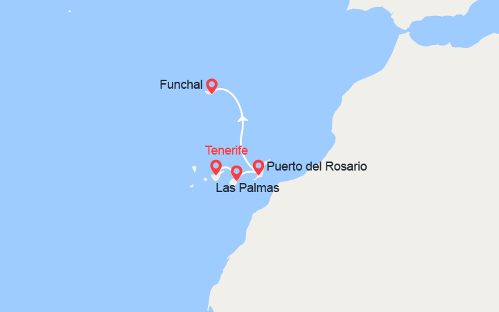 Carte itinéraire croisière Escapade au Iles Canaries et Madère