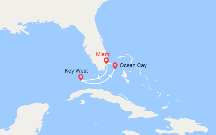 Carte itinéraire croisière Escapade aux Bahamas: Floride & MSC Ocean Cay