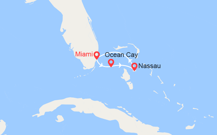 Carte itinéraire croisière Escapade aux Bahamas: MSC Ocean Cay et Nassau