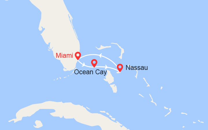 Carte itinéraire croisière Escapade aux Bahamas: MSC Ocean Cay, Nassau