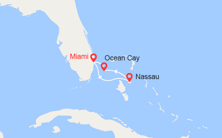 Carte itinéraire croisière Escapade aux Bahamas : Nassau & MSC Ocean Cay