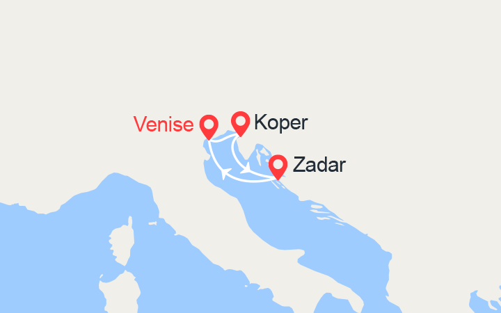 Carte itinéraire croisière Escapade en Adriatique : Croatie, Slovénie
