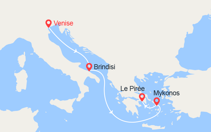 Carte itinéraire croisière Escapade en Grèce : de Venise à Athènes