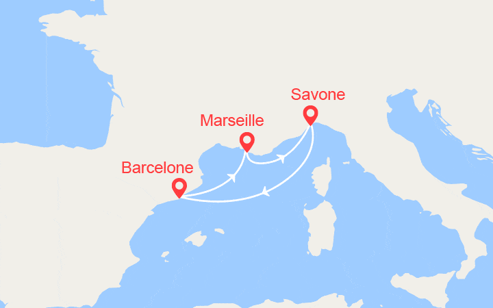 Carte itinéraire croisière Escapade en Méditerranée