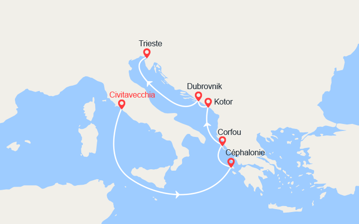 Carte itinéraire croisière Escapade en Méditerranée
