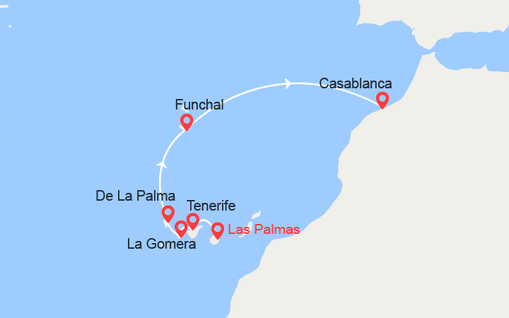 Carte itinéraire croisière Escapade gourmande aux Canaries avec Pierre Hermé et La Mamounia