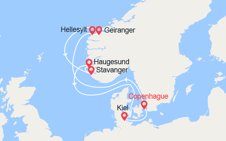 Carte itinéraire croisière Fjords de Norvège
