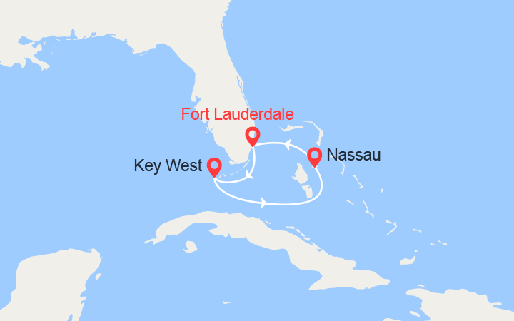 Carte itinéraire croisière Floride, Bahamas