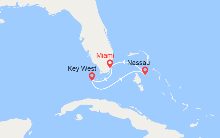 Carte itinéraire croisière Floride et Bahamas