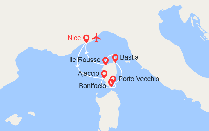 Carte itinéraire croisière Grand Tour de Corse (NAO)
