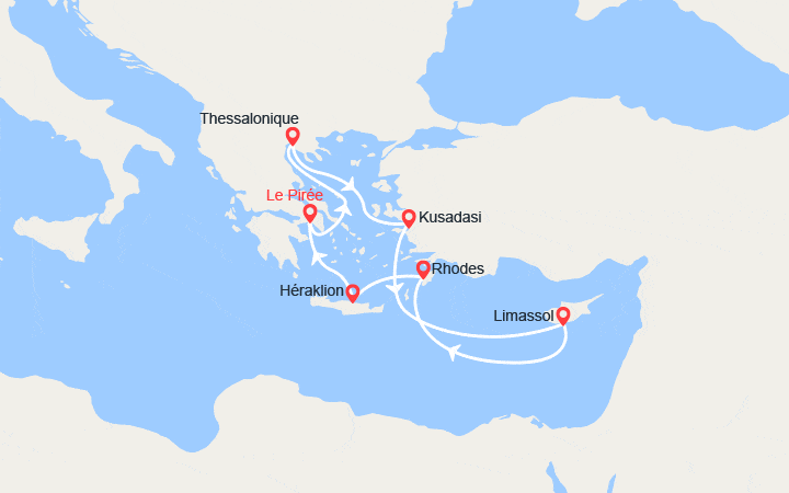 Carte itinéraire croisière Grèce, Turquie et Chypre
