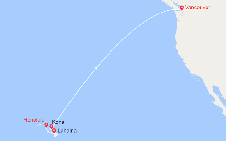 Carte itinéraire croisière Hawaï