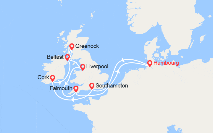 Carte itinéraire croisière Iles Britanniques