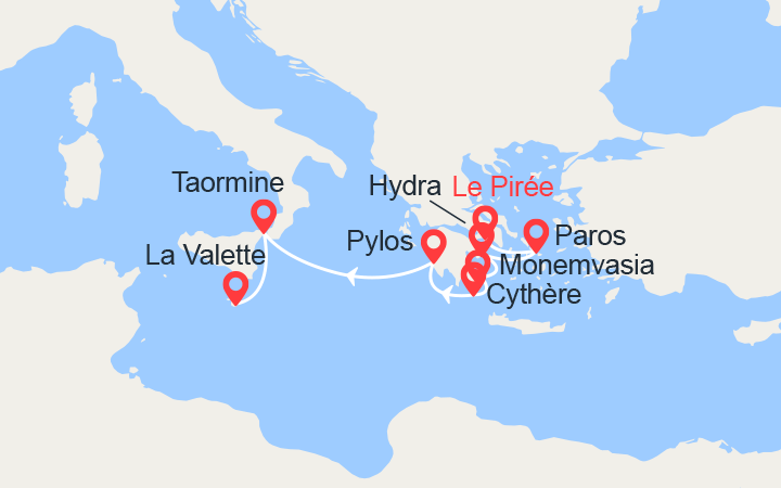 Carte itinéraire croisière Îles et cités de Méditerranée