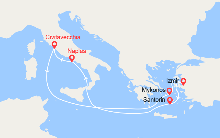 Carte itinéraire croisière Iles Grecques et Turquie