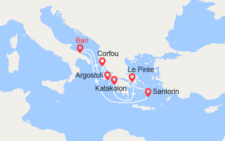 Carte itinéraire croisière Iles grecques, Grèce