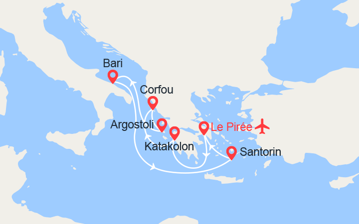 Carte itinéraire croisière Iles grecques II Vol Inclus