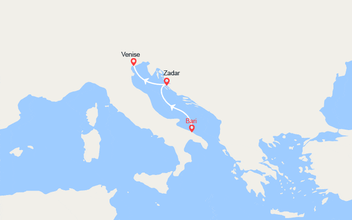 Carte itinéraire croisière Italie, Croatie