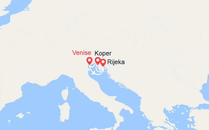 Carte itinéraire croisière Italie, Croatie, Slovénie