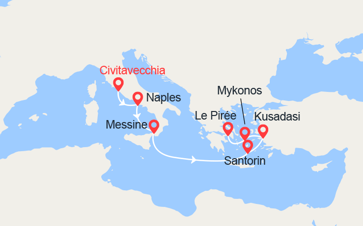 Carte itinéraire croisière Italie, Grèce, Turquie