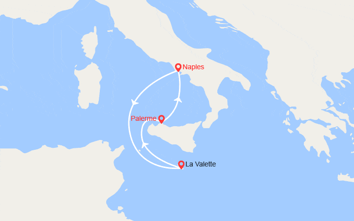 Carte itinéraire croisière Italie, Malte