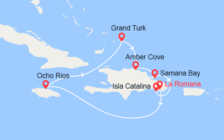 Carte itinéraire croisière Jamaïque, Turks & Caïcos, Rép. Dominicaine