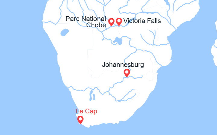 Carte itinéraire croisière L'Afrique Australe avec pré-programme au Cap de Bonne Espérance (14Z_PP)