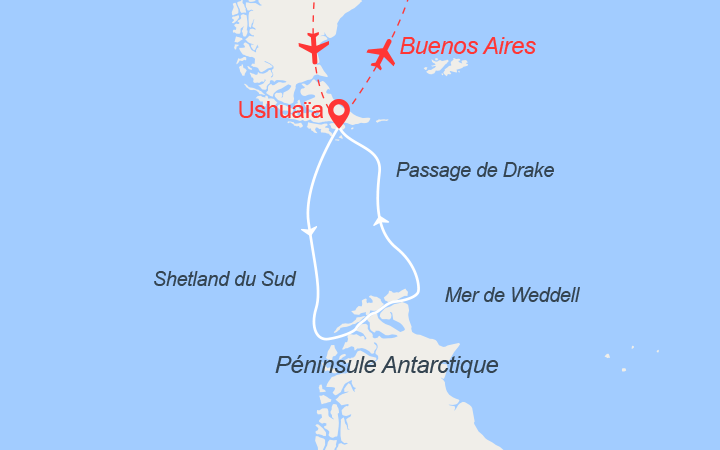 Carte itinéraire croisière L'Antarctique emblématique